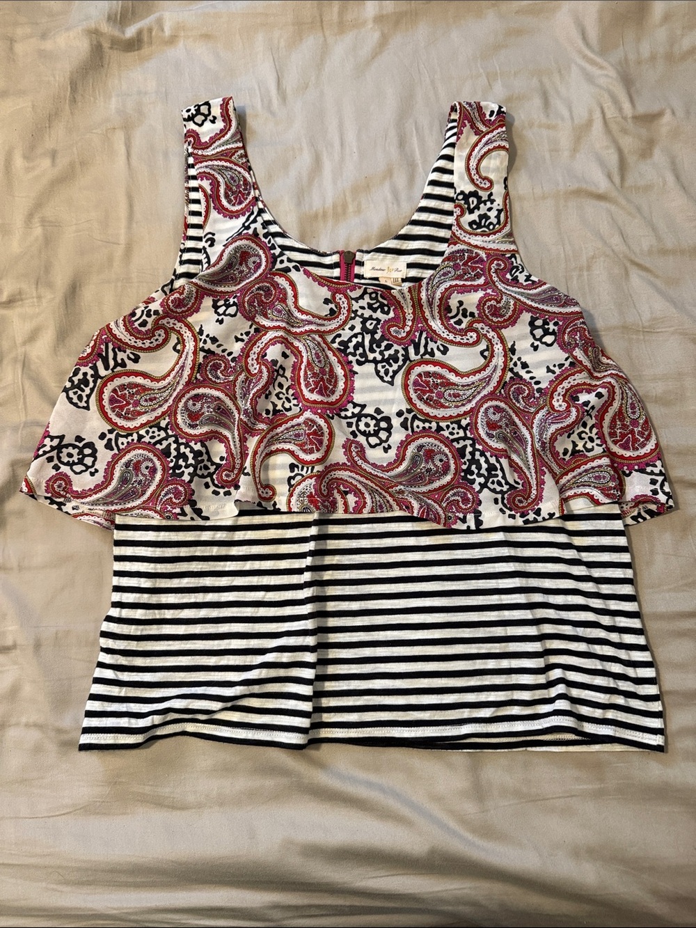 Anthropologie Paisley Overlay Tank Top - Pink, Black & White